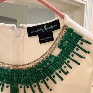 Guess by Marciano White Dress with Green Embellishments